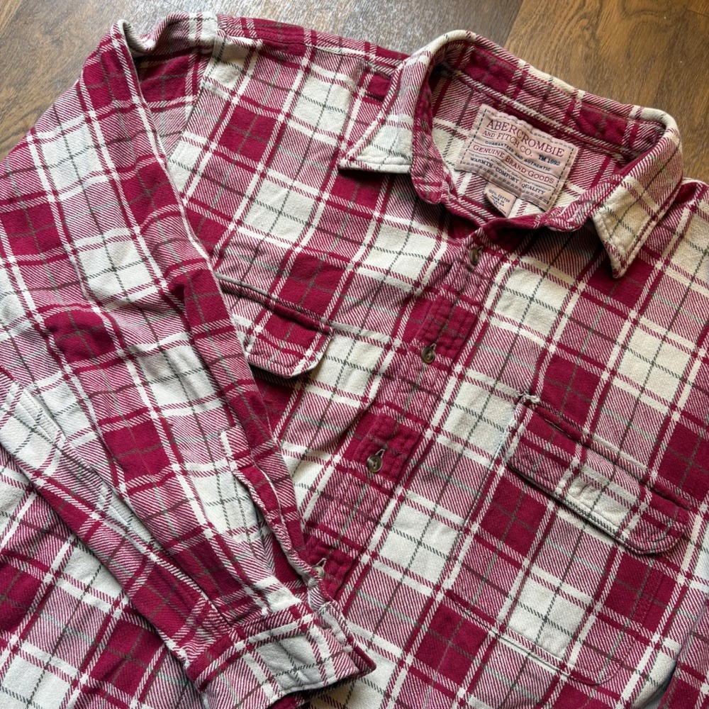 Vtg 1990's Abercrombie & Fitch Distressed Plaid The Big Shirt Two Pocket Flannel